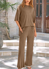 PRETTYGARDEN Women's 2 Piece Outfits Casual Short Sleeve Pullover Tops and Wide Leg Pants Lounge Sets Tracksuits