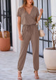 Deep V Neck Wrap Drawstring Waist Jumpsuits