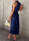 PRETTYGARDEN Women's Summer Satin Dress Elegant Sleeveless Mock Neck Cocktail Party Maxi Dresses
