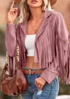 PRETTYGARDEN Women's Fringe Faux Suede Leather Jackets Fashion Tassel Motorcycle Cropped Coats