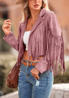 PRETTYGARDEN Women's Fringe Faux Suede Leather Jackets Fashion Tassel Motorcycle Cropped Coats