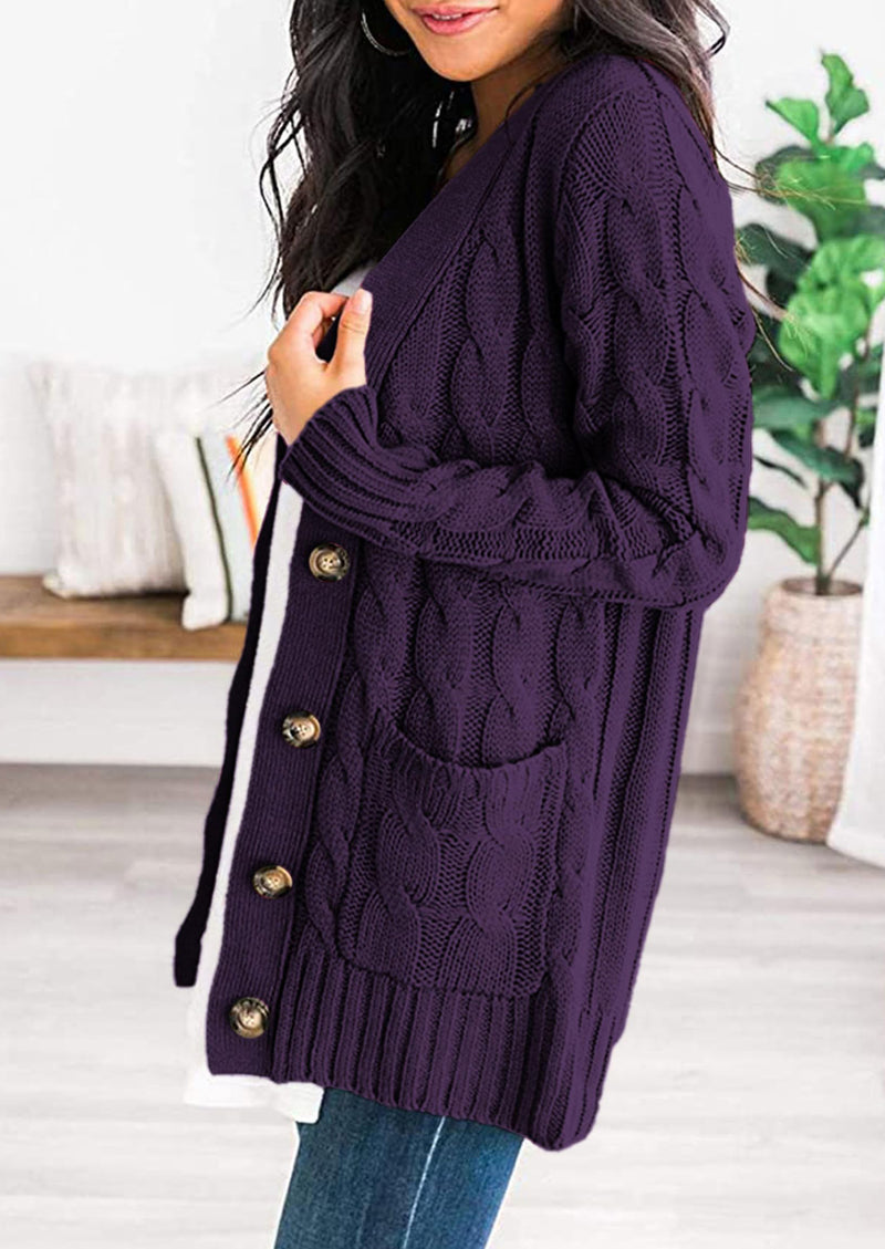 PRETTYGARDEN Women's Open Front Cardigan Sweaters Fall Fashion Button Down Cable Knit Chunky Winter Outerwear Coats