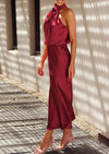 PRETTYGARDEN Women's Summer Satin Dress Elegant Sleeveless Mock Neck Cocktail Party Maxi Dresses