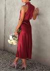 PRETTYGARDEN Women's Summer Satin Dress Elegant Sleeveless Mock Neck Cocktail Party Maxi Dresses