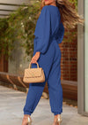 PRETTYGARDEN Women's Fall Jumpsuits Dressy Casual Pants Romper Spring Long Sleeve V Neck Belt Pockets One Piece Outfits