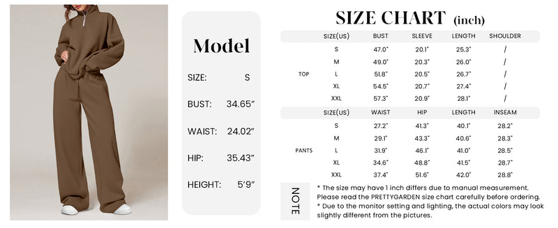 PRETTYGARDEN Womens Casual Two Piece Sets Fall Outfits Quarter Zip Sweatshirts Straight Leg Pants Sweatsuits Tracksuit