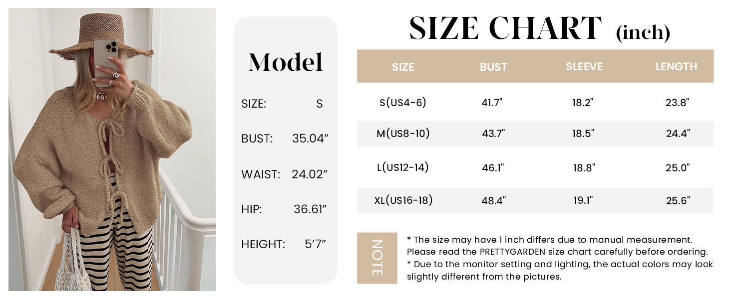 PRETTYGARDEN Women's Tie Front Bow Cardigan Sweaters Chunky Knit Long Puff Sleeve Trendy Fall Winter Jacket Coats