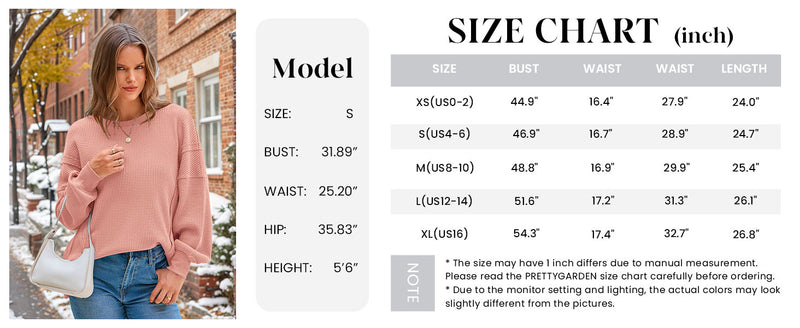 PRETTYGARDEN Oversized Sweatshirt for Women Fashion Crewneck Long Sleeve Pullover Waffle Knit Tops Fall Trendy Clothes
