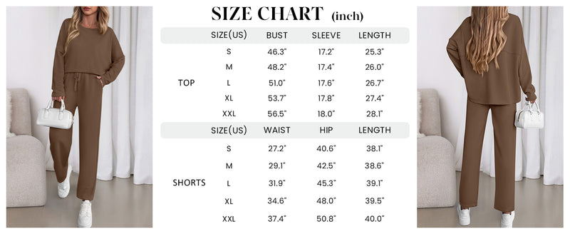 PRETTYGARDEN Womens 2 Piece Matching Lounge Sets Fall Long Sleeve Boatneck Sweatsuit Drawstring Sweatpants Pockets