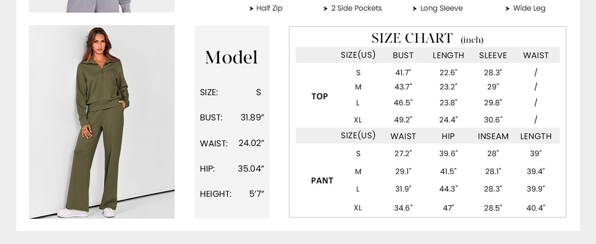 Flip Collar Half Zip Top And Wide Leg Pants Casual Two-Piece Set
