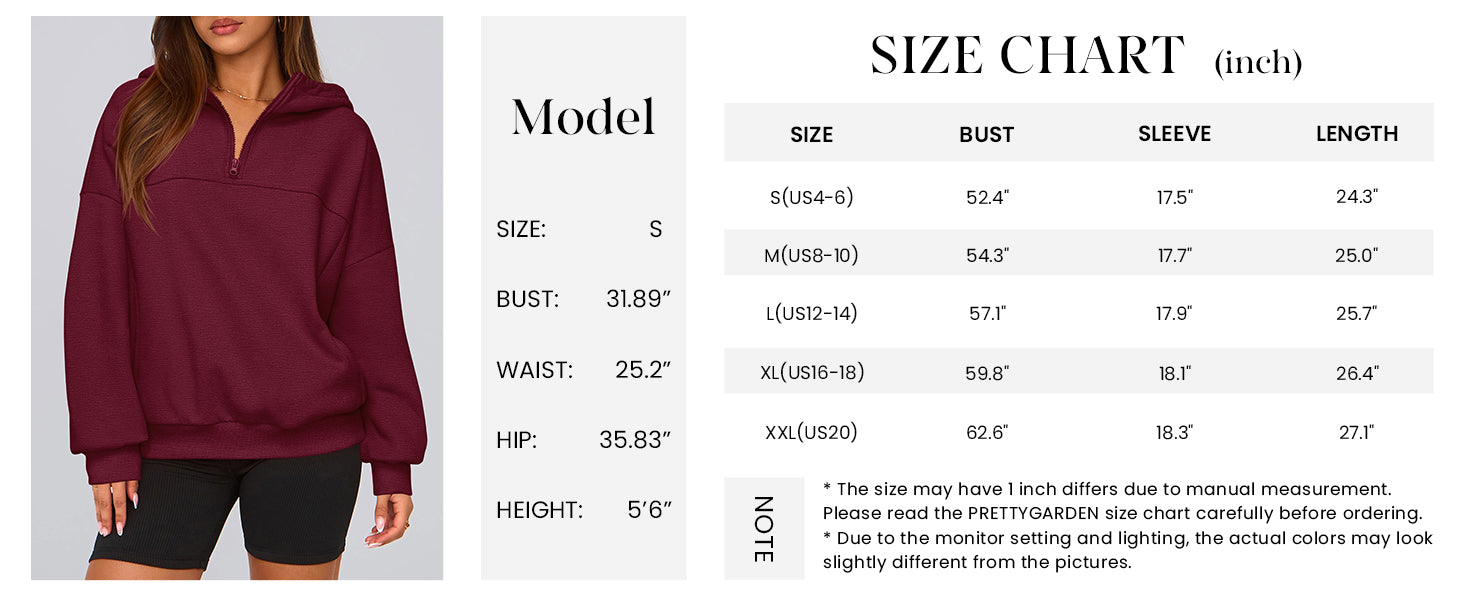 PRETTYGARDEN Womens Hoodies Cropped Fleece Sweatshirts Fall Fashion Quarter Zip Pullover Long Sleeve Tops Winter Clothes