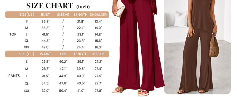 PRETTYGARDEN Women's Two Piece Matching Lounge Sets Asymmetrical Split Tank Tops Wide Leg Pants Summer Outfits Tracksuit