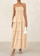 Off Shoulder Smocked Tiered Ruffle Long Flowy Casual Beach Maxi Dress