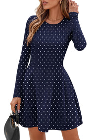 PRETTYGARDEN Long Sleeve Mini Dress for Women Fall Crewneck Knit Pleated Babydoll A Line Soft Casual Short Party Dresses PRETTYGARDEN