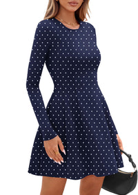 PRETTYGARDEN Long Sleeve Mini Dress for Women Fall Crewneck Knit Pleated Babydoll A Line Soft Casual Short Party Dresses PRETTYGARDEN