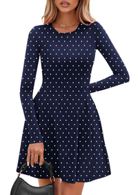 PRETTYGARDEN Long Sleeve Mini Dress for Women Fall Crewneck Knit Pleated Babydoll A Line Soft Casual Short Party Dresses PRETTYGARDEN