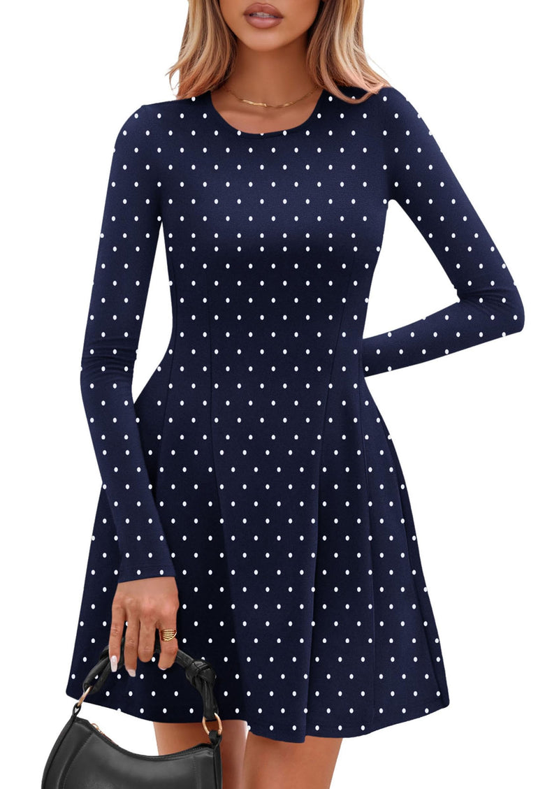 PRETTYGARDEN Long Sleeve Mini Dress for Women Fall Crewneck Knit Pleated Babydoll A Line Soft Casual Short Party Dresses PRETTYGARDEN