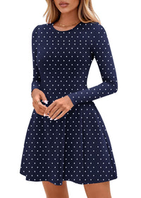 PRETTYGARDEN Long Sleeve Mini Dress for Women Fall Crewneck Knit Pleated Babydoll A Line Soft Casual Short Party Dresses PRETTYGARDEN