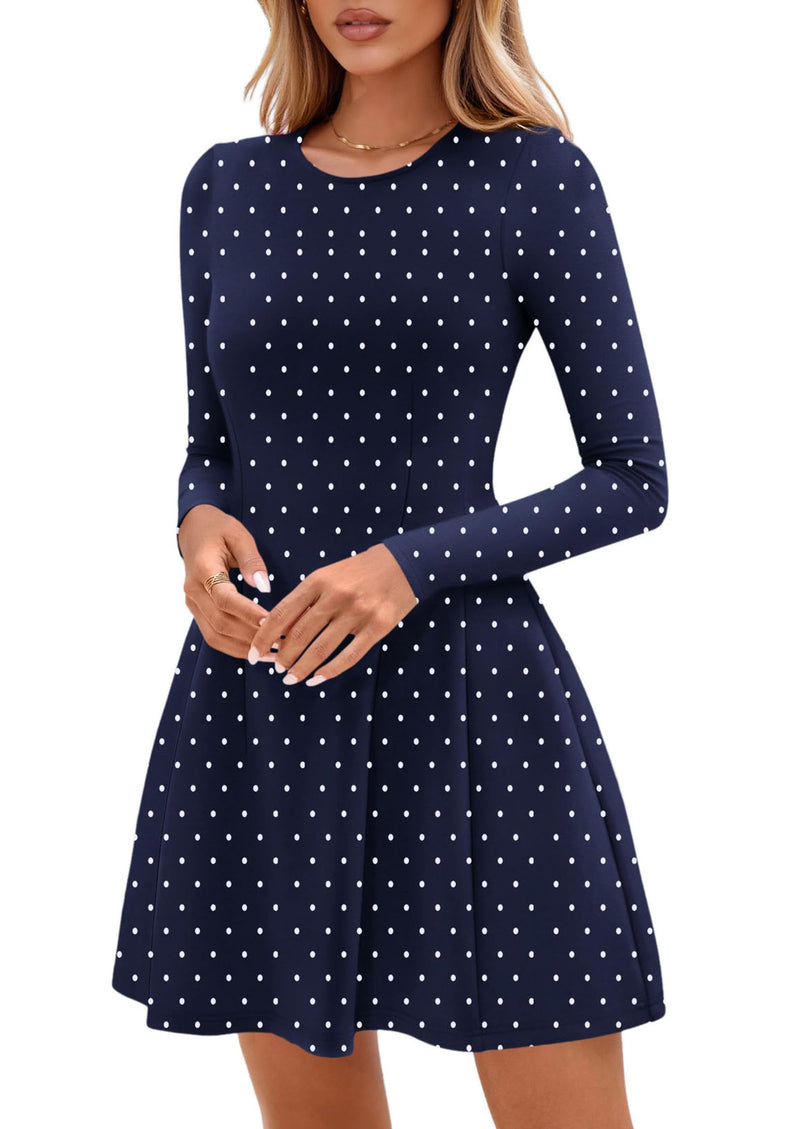 PRETTYGARDEN Long Sleeve Mini Dress for Women Fall Crewneck Knit Pleated Babydoll A Line Soft Casual Short Party Dresses PRETTYGARDEN