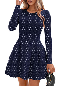 PRETTYGARDEN Long Sleeve Mini Dress for Women Fall Crewneck Knit Pleated Babydoll A Line Soft Casual Short Party Dresses PRETTYGARDEN