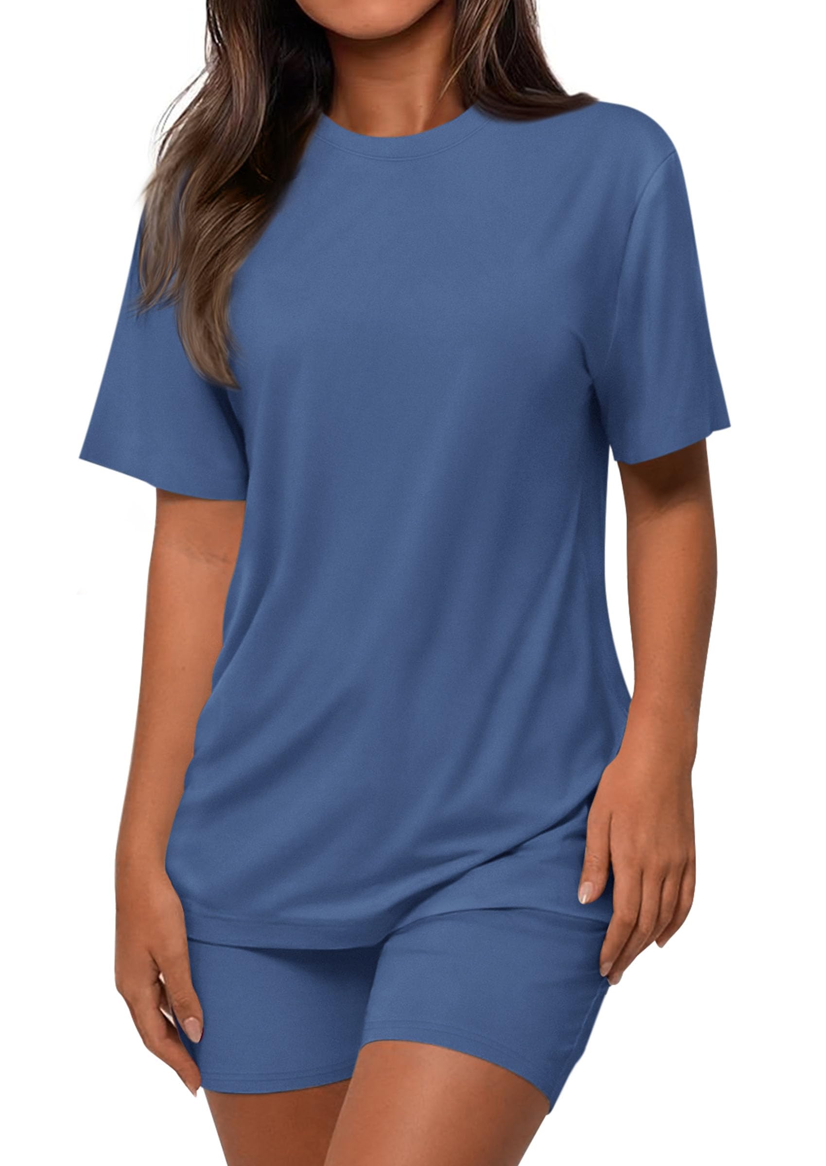 PRETTYGARDEN Women's Two Piece Matching Lounge Sets Summer Casual Tops Short Sleeve Shirts Shorts Travel Airport Outfits PRETTYGARDEN