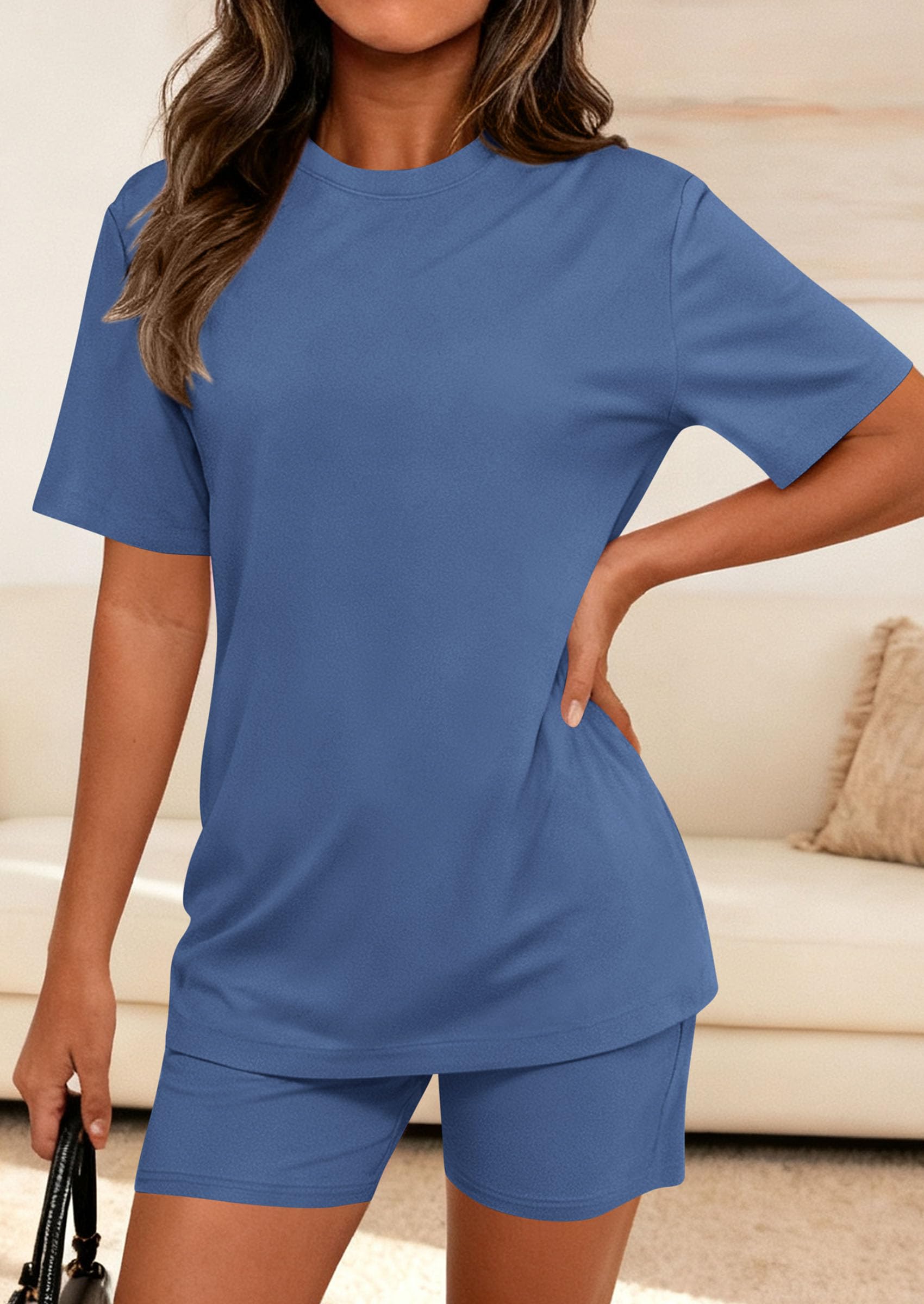 PRETTYGARDEN Women's Two Piece Matching Lounge Sets Summer Casual Tops Short Sleeve Shirts Shorts Travel Airport Outfits PRETTYGARDEN