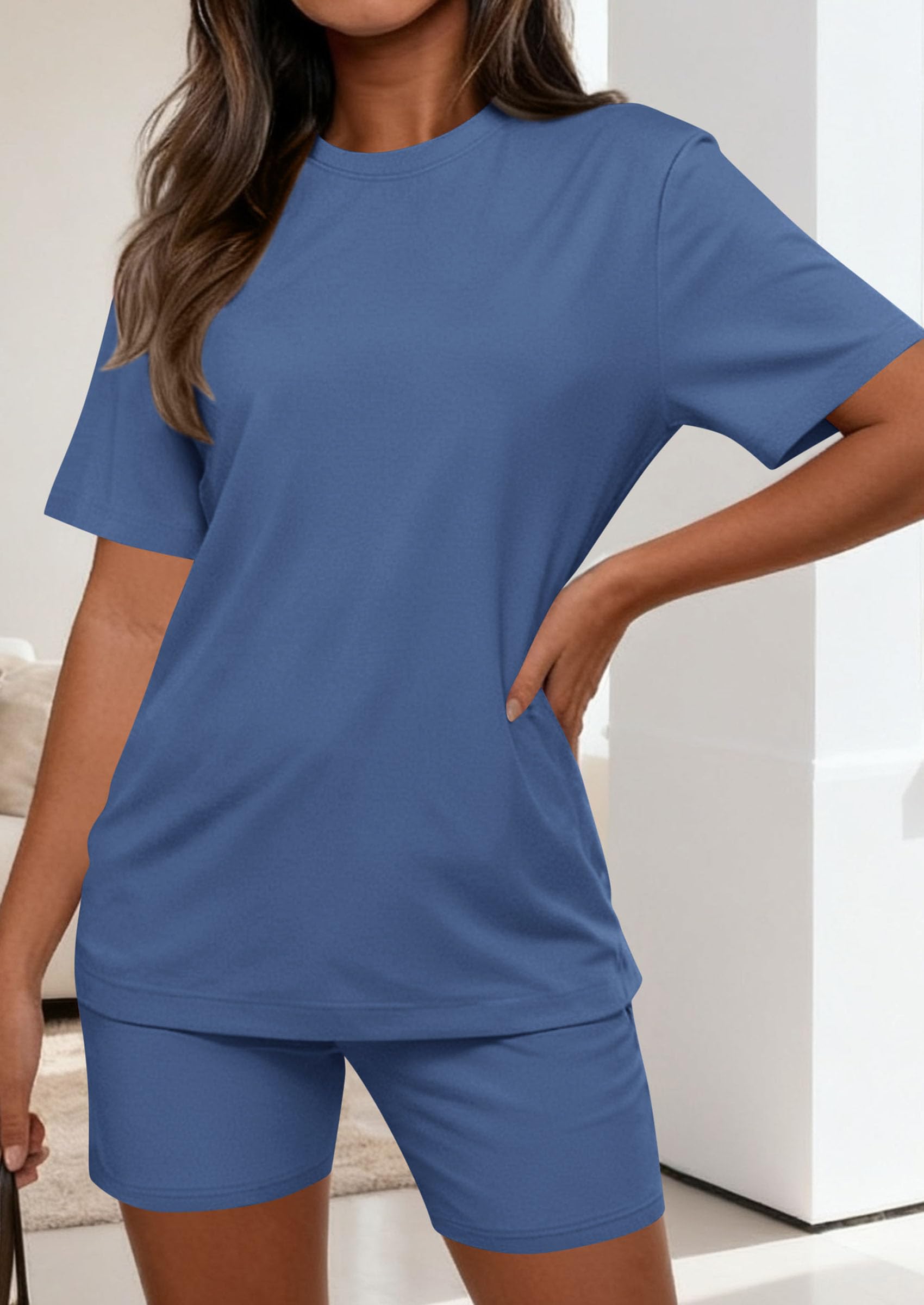 PRETTYGARDEN Women's Two Piece Matching Lounge Sets Summer Casual Tops Short Sleeve Shirts Shorts Travel Airport Outfits PRETTYGARDEN