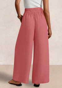 Casual Elastic Waist Loose Flowy Palazzo Pants Trousers with Pockets