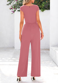 Dressy Ribbed Cap Sleeve Wide Leg Pants Elegant Casual Jumpsuits