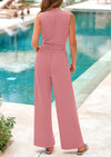 PRETTYGARDEN Jumpsuits Dressy Outfits Casual Sleeveless Mock Neck Wide Leg Pants Rompers