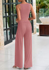 PRETTYGARDEN Two Piece Sets Ribbed Knit Crew Neck Sleeveless Tank Tops Wide Leg Pants Casual Lounge Set