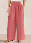 Casual Elastic Waist Loose Flowy Palazzo Pants Trousers with Pockets