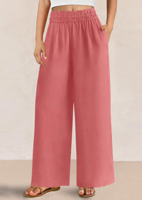 Casual Elastic Waist Loose Flowy Palazzo Pants Trousers with Pockets