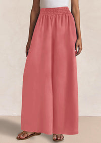 Casual Elastic Waist Loose Flowy Palazzo Pants Trousers with Pockets