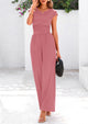 Dressy Ribbed Cap Sleeve Wide Leg Pants Elegant Casual Jumpsuits
