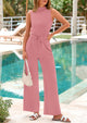 Casual Sleeveless Mock Neck Wide Leg Pants Jumpsuits