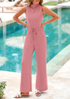 PRETTYGARDEN Jumpsuits Dressy Outfits Casual Sleeveless Mock Neck Wide Leg Pants Rompers