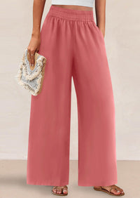 Casual Elastic Waist Loose Flowy Palazzo Pants Trousers with Pockets