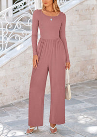 Solid Color Casual Long Sleeve Wide Leg Pants Jumpsuits