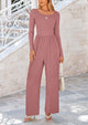 Solid Color Casual Long Sleeve Wide Leg Pants Jumpsuits
