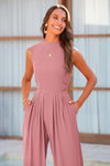 PRETTYGARDEN Womens Summer Jumpsuits Dressy Casual One Piece Outfits Sleeveless Mock Neck Wide Leg Pants Rompers with Pockets
