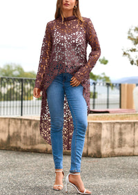 Long Sleeve Round Neck High Low Asymmetrical Irregular Hem Casual Blouse