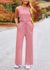 PRETTYGARDEN Jumpsuits Casual Outfits Sleeveless Wide Leg Long Pants Rompers