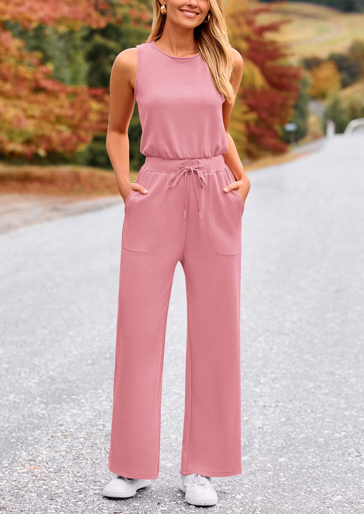Summer One Piece Outfits Sleeveless Wide Leg Long Pants Jumpsuits