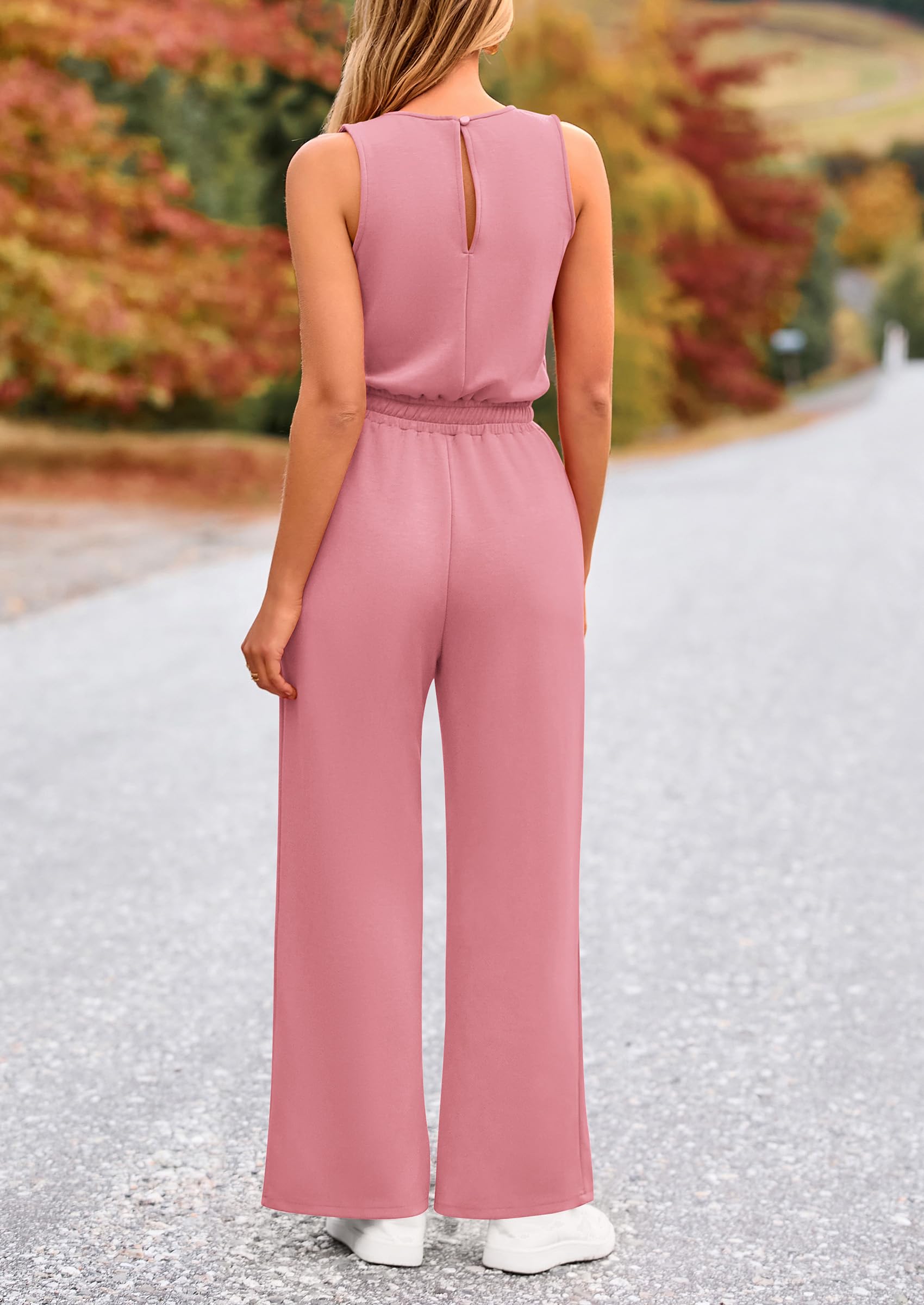 PRETTYGARDEN Jumpsuits Casual Outfits Sleeveless Wide Leg Long Pants Rompers