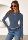 PRETTYGARDEN Womens Summer Fall Long Sleeve Shirts Ribbed Knit Fitted Basic Tee Going Out Tops Underscrub Casual Outfits