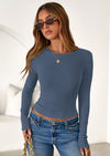 PRETTYGARDEN Womens Summer Fall Long Sleeve Shirts Ribbed Knit Fitted Basic Tee Going Out Tops Underscrub Casual Outfits