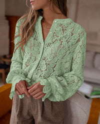 PRETTYGARDEN Women's Dressy Casual Lace Blouse Long Sleeve Button Up Shirts Tops Spring Fall Fashion Clothes