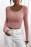 PRETTYGARDEN Women's Spring Fall Long Sleeve Henley T Shirts Button Ribbed Knit Slim Fit Casual Basic Tops Blouse