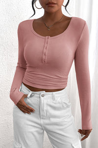 PRETTYGARDEN Women's Spring Fall Long Sleeve Henley T Shirts Button Ribbed Knit Slim Fit Casual Basic Tops Blouse